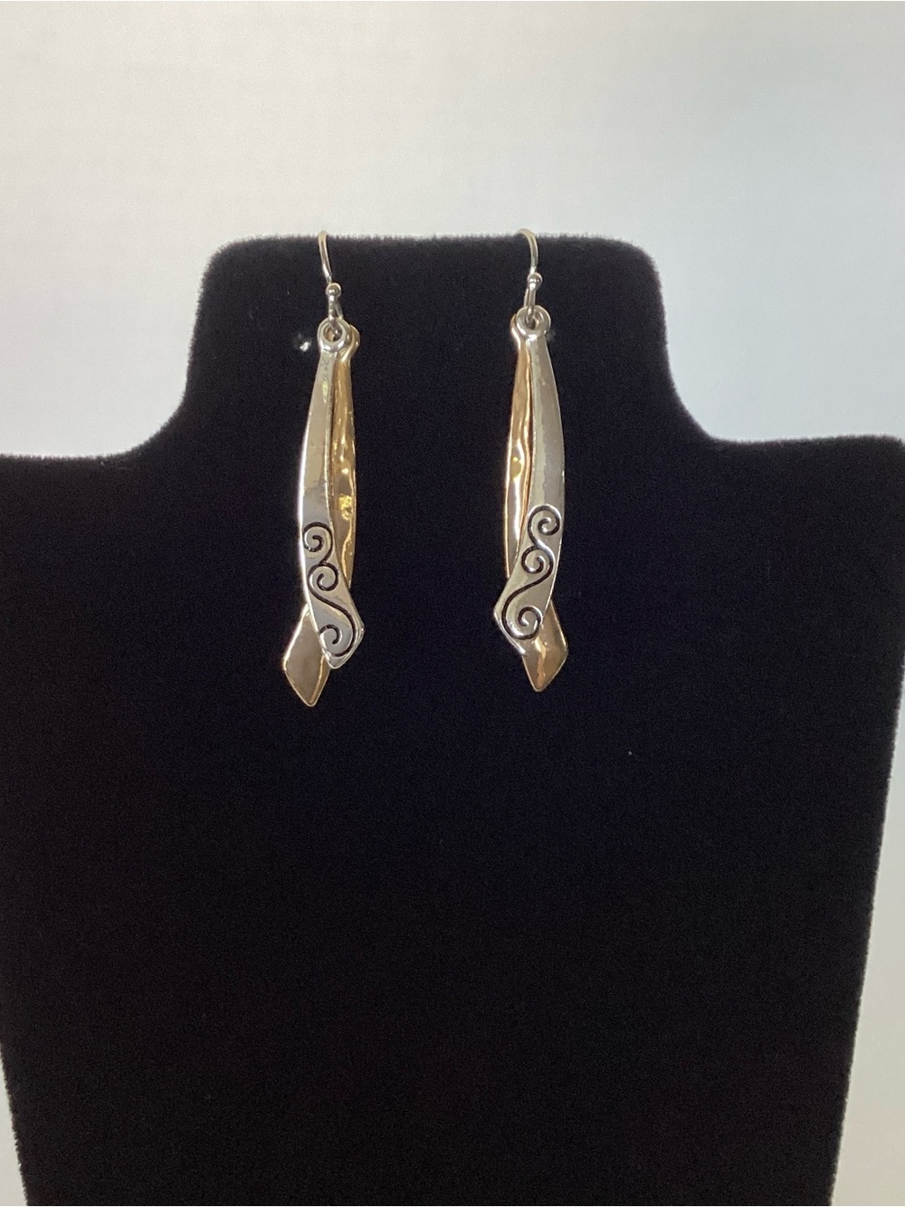 Scroll Gold And Silver Tone Laser Engraved Scroll Double Layer Dangle Earrings